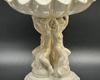Vintage White Porcelian Putti Pedestal Bowl