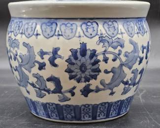 Blue & White Ceramic Fishbowl Planter