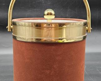 Vintage Brass w/ Suede Covered Ice Bucket & Lid