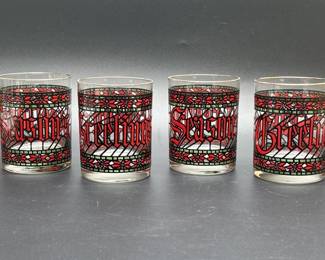 (4) Vtg. Holiday Seasons Greetings Lowball Glasses
