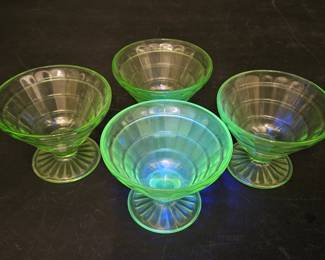 Vintage Vaseline Glass Footed Sunday Dishes