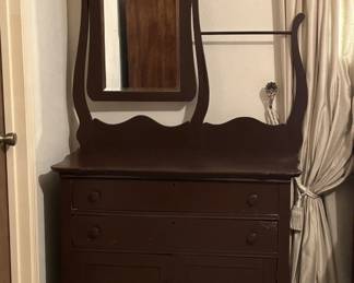 Antique Washstand w/ Harp Mirror & Towel Bar