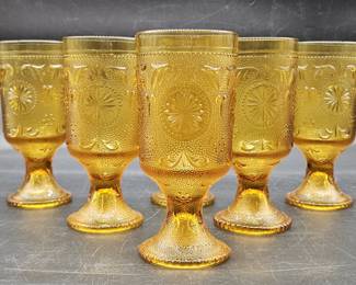 6-American Concord Amber by Brockaway Water Goblet