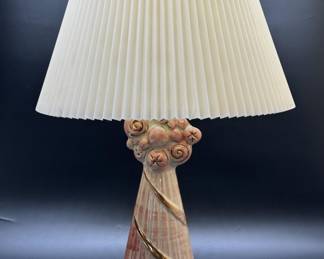 Pink Ceramic Table Lamp w/ Gold Swirl & Shade