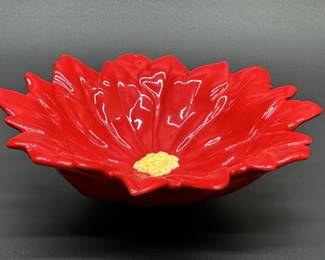 Red Poinsettia Ceramic Holiday Serving Bowl