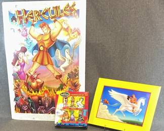 Hercules poster, lithograph and figurines