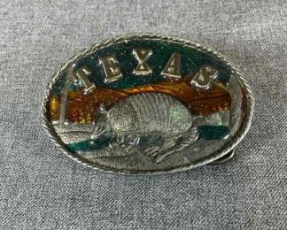 TEXAS Belt Buckle featuring an armadillo