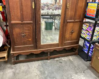 Large Wood Wardrobe w/Mirror