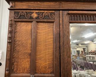 Large Wood Wardrobe w/Mirror