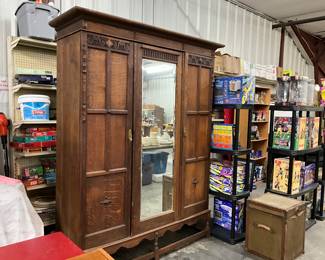 Large Wood Wardrobe w/Mirror