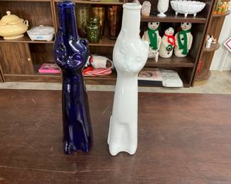 Cobalt Blue & White Cat Wine Bottles