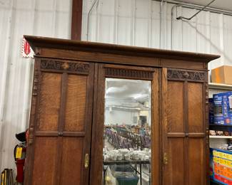 Large Wood Wardrobe w/Mirror