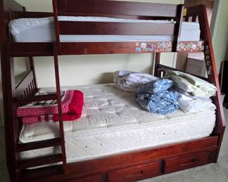 Great Bunk Bed set. Twin on top and queen below for guests!