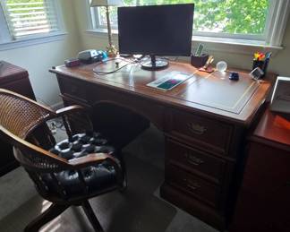 Incredible tufted desk chair with cane backing. Tilts & swivels!