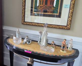 Lladro & inlaid marble side table