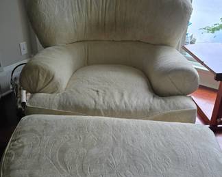 2 Chairs/1 Ottoman in cream Damask.