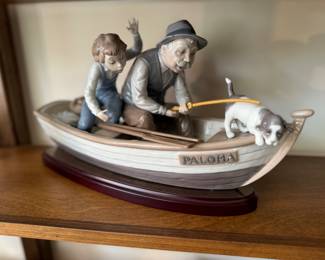 Original LLADRO "Fishing With Gramps" Porcelain Figurine w/ Dog retired c. 1980s