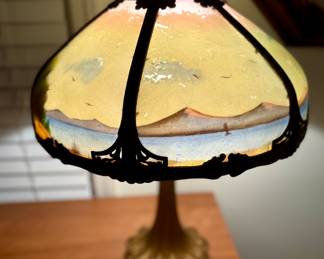 Antique Reverse Painted Table Lamp with Harbor Scene C1920 possibly Phoenix or Pairpoint
