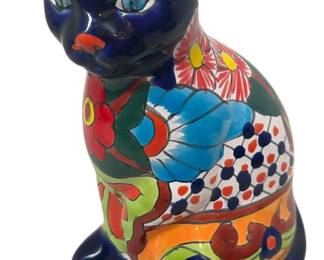 Mexican Talavera Cat Pottery Statue