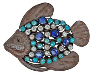 Metal and Glass Fish Sculpture Wall Decor