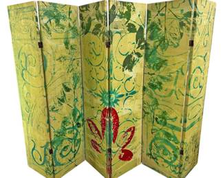 Green Printed Canvas Screen Room Divider