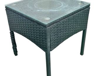 Rattan Glass Top Patio Side Table