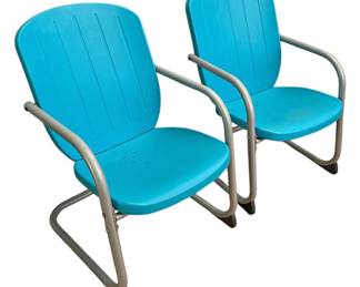 Pair of Turquoise Outdoor Patio Chairs