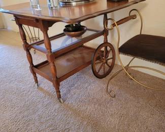 Vintage Drop Leaf Rolling Tea Cart Service Trolley
