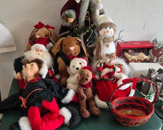 Holiday dolls and stuffed animals