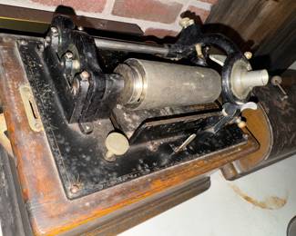 Lovely old Edison Cylinder record player complete with horn and 3 boxes of cylinder records, nicely wrapped