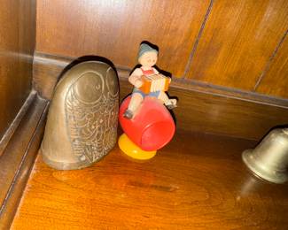 Erzgebirge folk art napkin ring and a cool brass(?) owl