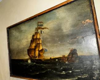 old Ship on board with paint loss and lots of age!