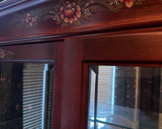 Amazing lighted Display cabinet with painted flowers.