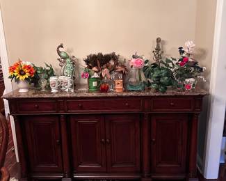 Beautiful Cherry and Marble top Buffett serving table. In excellent condition with lots of storage.