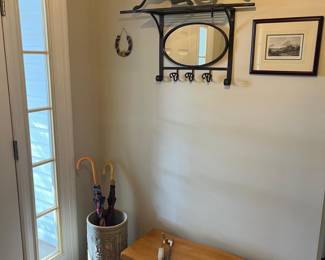 Old horse weather vane topper and entry wood bench