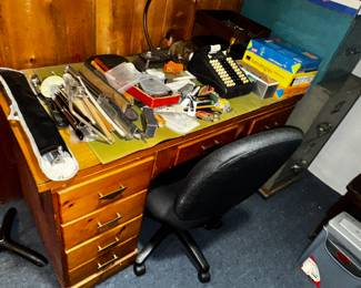 nice old desk with FABULOUS handles and old chair