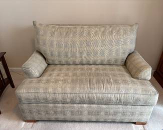 Ethen Allen love seat sleeper sofa. Also comes with thick mattress topper!