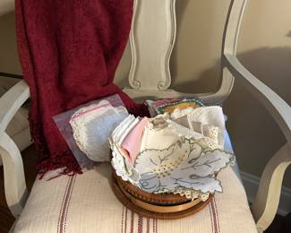 Hand done hankies, dresser scarfs