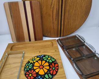 Lazy Susan & Variety of Wood Party Platters