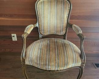 Hollywood Regency Striped Velvet & Wood Chair