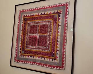 Large Antique India Framed Textile