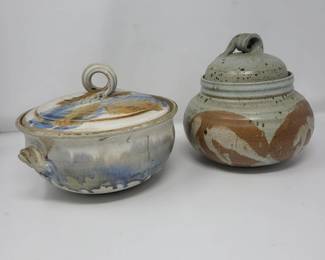 Two Stoneware Bean Pots