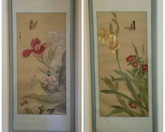 Framed Silk Floral Paintings