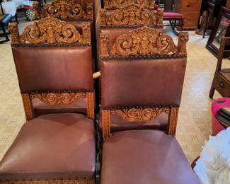Set of 6 wonderful carved chairs with lion heads