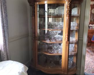 Wonderful oak curved glass China cabinet, lions heads, claw feet
