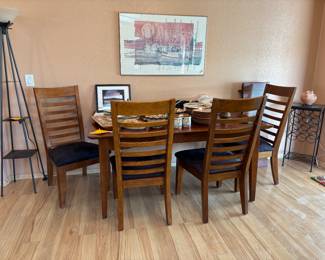 Dining Table, one leaf, 6 Chairs