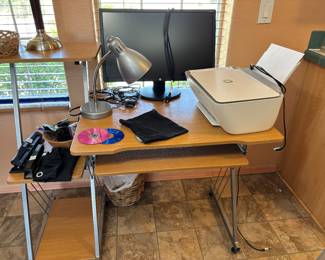 Small Student Office desk, Printer, Monitor, Office supplies