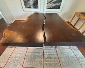 Dining table made from Sequoyah tree; 3 1/2 inches thick. Comes in two parts.
