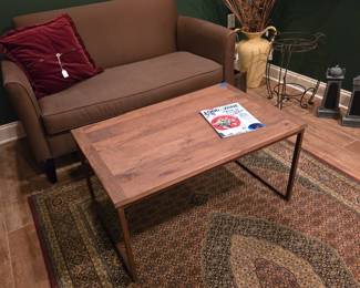 Love seat, coffee table, rug