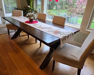 Trestle table with 2 leaves and 8 chairs